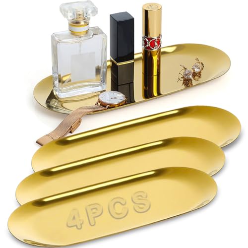 Opiniones y reviews de Charola , tabla con los diez mejores. 44 MXCOCO 4Pcs Bandejas Decorativas de Acero Inoxidable Pulido de 22.5x9cm, Platos Organizador Estilo Nórdico para el Almacenamiento de Cosméticos, Perfumes, Joyas, Baño y...