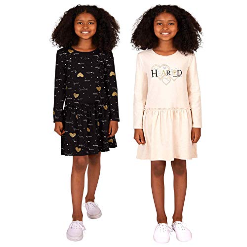 BCBGirls Girls 2 Pack Long Sleeve Dress Set (Small, Beige/Black)