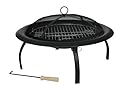 Fire Sense Portable Folding Round Black Steel 29 Inch Fire Pit with Carry Bag | Wood Burning | Mesh Spark Screen, Wood Grate, Cooking Grate, and Screen Lift Tool Included | Lightweight Patio