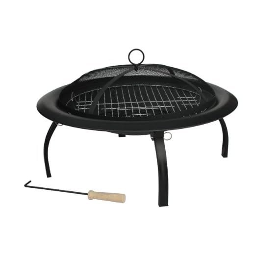 Fire Sense Portable Folding Round Black Steel 22 Inch Fire Pit with Carry Bag | Wood Burning | Mesh Spark Screen, Wood Grate, Cooking Grate, and Screen Lift Tool Included | Lightweight Patio