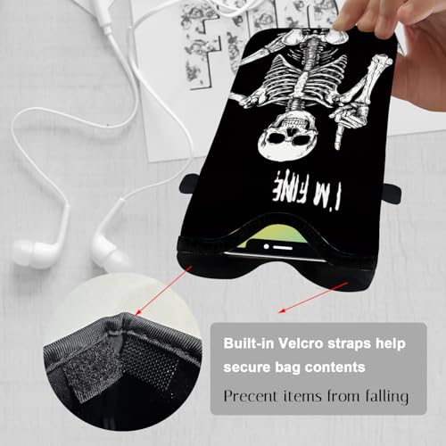 Image of Neoprene Cell Phone Sleeve Pouch Case Bag with Crossbody Strap Neck Lanyard for Women 7.1 X 3.9 in Skeleton Black
