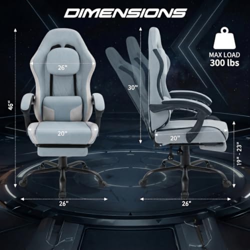 Image of Video Gaming Chair, Ergonomic Office Chair with Footrest, Lumbar Support and Linkage Armrests, Swive Home Video Game Chairs for Adults, Blue