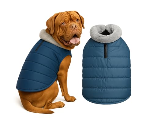 Image of The Pets Company Dog Winter Coat Jacket, Clothes, Windproof, Waterproof, Light Weight, Washable, Ultra Warm Thick Fleece Lined Dog Vest for Cold Weather Protection, (Navy, XX-Large - 30 Inch)
