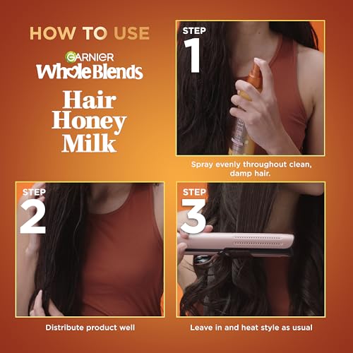 image for Garnier Whole Blends Hair Honey Milk 450F Heat Protectant Spray, For A