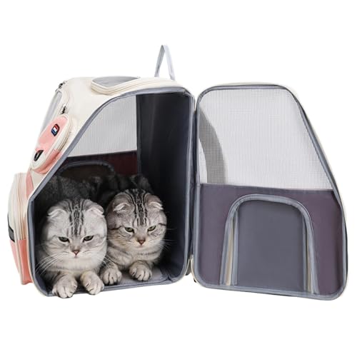 猫用バックパックキャリア、ペット用キャリーバッグ, 小型犬用キャリーバッグ, 折りたたみ可能な猫用キャリーバッグ、小型中型子猫子犬用通気性トラベルバッグ