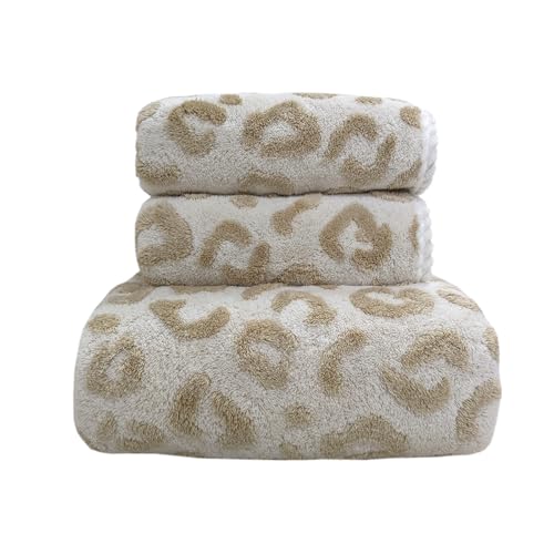 USTIDE 3 Pieces Khaki Leopard Print Bath Towel Sets Absorbent Soft Towels for Bathroom Gym Bath Sheets (1 Bathtowel, 2Hand Towels)