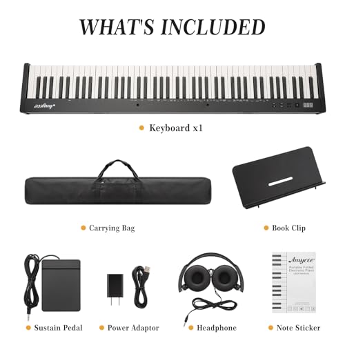 Image of 88 Key Keyboard Piano for Beginners Adults, Compact Portable Digital Piano with Semi-Weighted Keys, Full Set Includes Power Supply, Carrying Case, Headphones, Sustain Pedal & Music Stand
