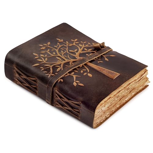 LEATHER VILLAGE Tree of Life Journal - 6 X 4 (A6) inches - Rustic Brown - 200 Antique Deckle Edge...
