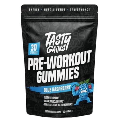 TASTY GAINS - Pre-Workout Gummies – Energy & Focus Boost, Caffeine Gummies for Men & Women, 200mg...