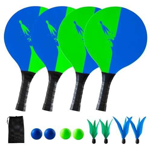 U&C Planet Beachball Set Paddle Ball Spiel Strandschlägerset aus Holz Schläger Spiel für Kinder&Familie 4 Schläger, 8 Bälle Spielzeug für Garten Strand Party