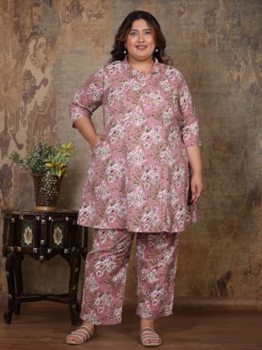 Image of NISHIRE Women's Cotton Floral Co-ord Kurta Set, Plus Size Stylish Ethnic Wear Set