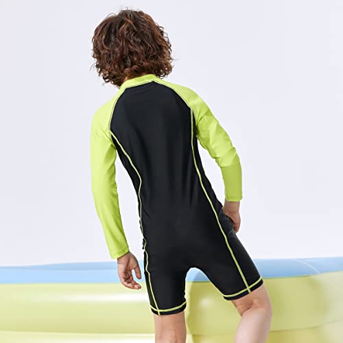Balabala Toddler Boys One Piece Long Sleeve Rash Guard Swimsuit, Zipper Sun Protection Swimsuit And Cap Set, 2 Pieces #TOP2