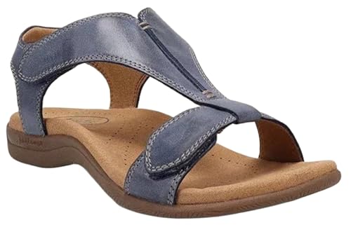 Gikleihwy Sandali Escursionismo All'aperto da Donna Scarpe con Zeppa in Pelle a Punta Aperta Ortopediche Piatte Casual per L'Estate Escursionismo All'aperto Walking Beach(Blue,38 EU)