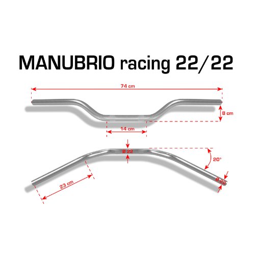 MANUBRIO RACING 22 PIEGA BASSA BARRACUDA MOTO UNIVERSALE ERGAL ALLEGGERITO COLORE ARGENTO