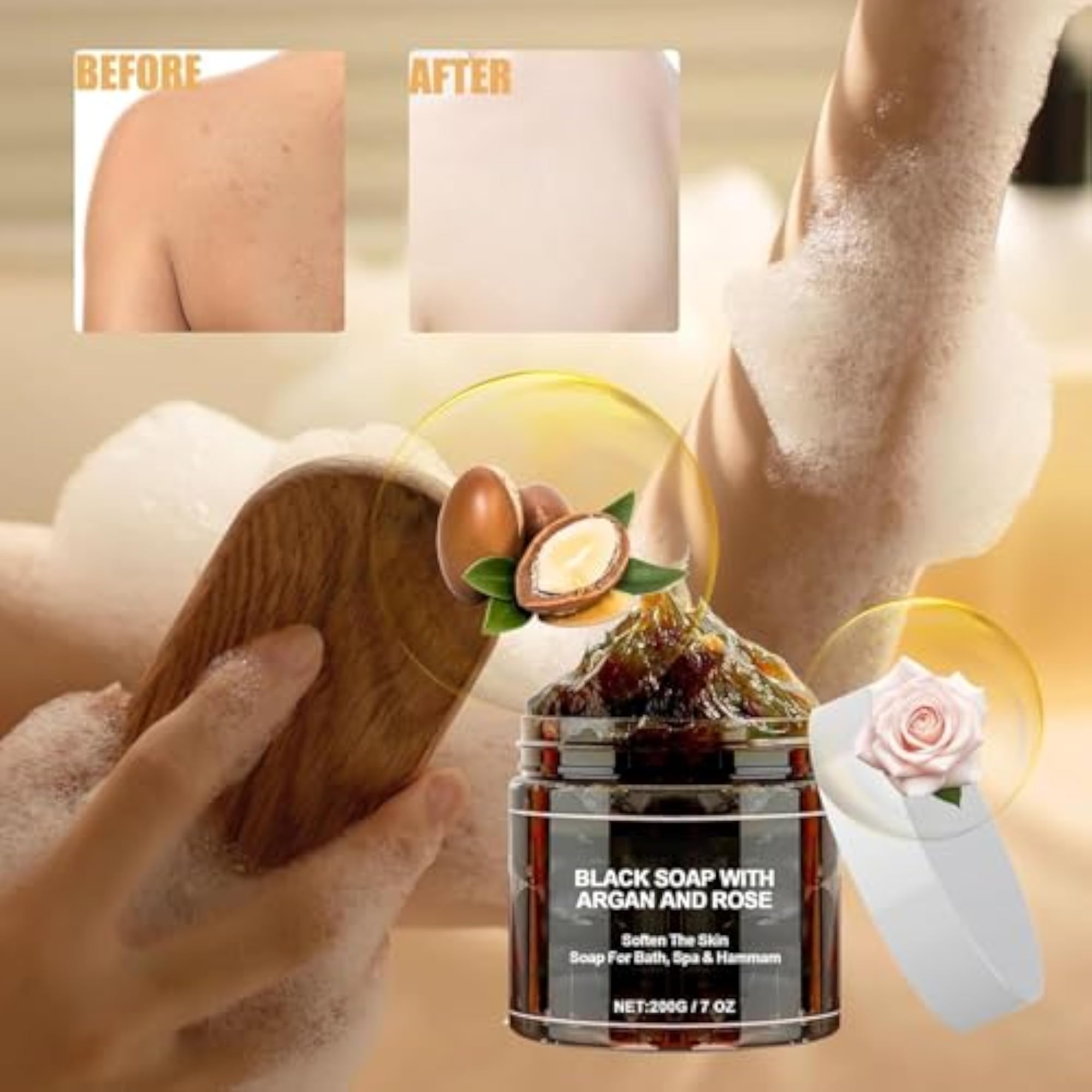 Moroccan Black Soap with Argan Oil & Rose, Deep Cleansing Scrub