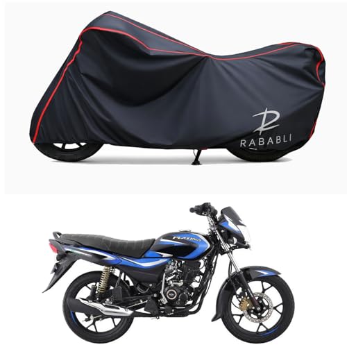 Image of Waterproof Bike Body Cover Compatible for | Bajaj Platina 110 | Taffeta Fabric, Red Piping Design, Bottom Elastic Fit | Dustproof, Sun UV & Rain Protection for All Bikes