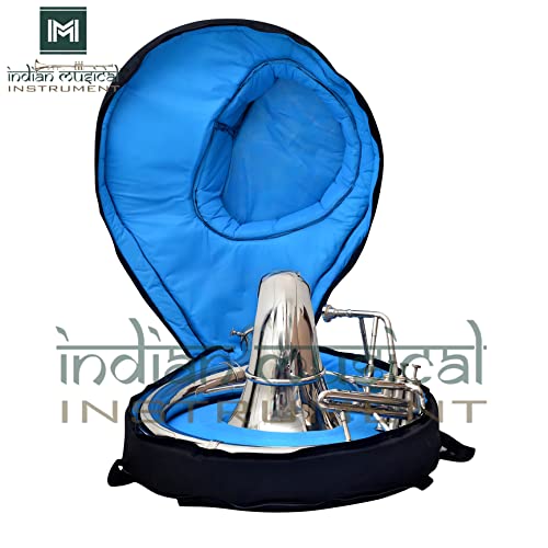 Indian Musical Instrument 22" Handmade Sousaphone Brass Made Bb Big Bell Tuba With Mouthpiece And Carry Bag (Silver) #TOP6