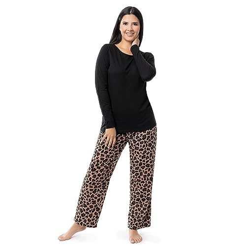 Image of Fruit of the Loom Women's Sueded Jersey Crew Top and Fleece Pant Sleep Set