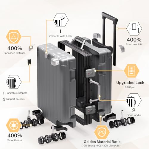 Krute Carry On Luggage 20 inch Aluminum Frame Suitcase with Spinner Wheels No Zipper PC+ABS Hardshell Luggages TSA Lock Zipperless Suitcases3