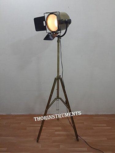 THOR INSTRUMENTS Antique Brass Studio Spot Focus Light with Antique Brass Tripod Stand Home Decor Rustic Vintage Home Decor Gifts