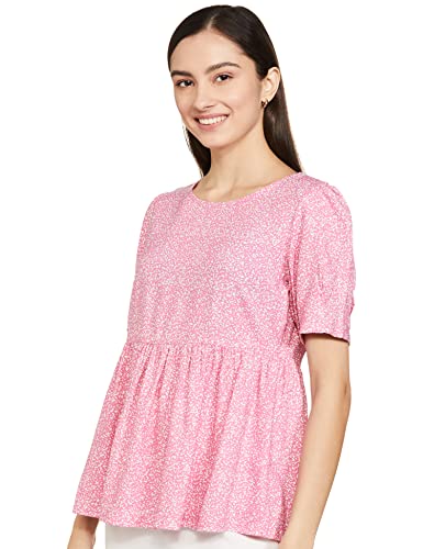 Image of Amazon Brand - Symbol Women's Solid Rayon Round Neck Half Sleeve Regular Fit Peplum Top (Available in Plus Sizes)
