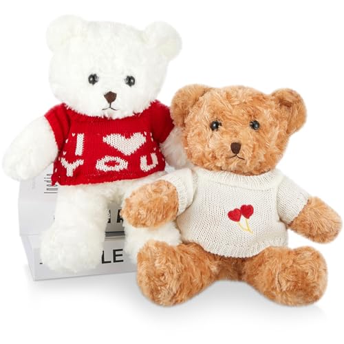 Kasyat 2 Pcs Valentines Gifts I Love You Bear 30cm/0.98ft Soft Stuffed Gifts for Valentine's Day Couple(Cute,White, Brown)