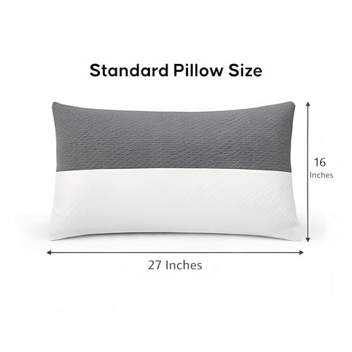 Image of DALUCI Hollow Fiber Sleeping Pillow Set of 4 | Adjustable Height | Soft & Fluffy Bed Pillows for Sleeping | White & Grey | 27 x 16 Inches