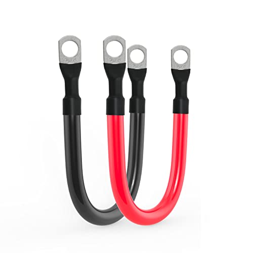 4 AWG Battery Cable 4AWG Gauge Pure Copper Battery Inverter Cables with 3/8 in Lugs Both Ends Power Inverter Wire Set for Automotive Solar Marine Boat RV Car Motorcycle Red and Black (9in)