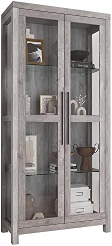 BELLEZE Glass Display Cabinet, Tall Curio Cabinet with Tempered G...