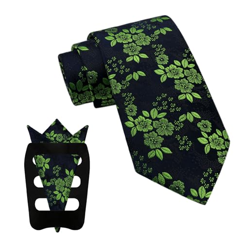 Image of Mantieqingway Floral Ties for Men, 3pcs /set Neck Tie Pocket Square Holder Set for Wedding Business Prom Party Usual