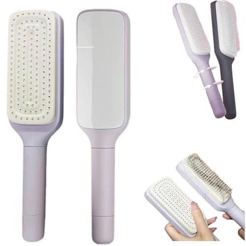 Anti-Static Self Cleaning Hair Brush Easy Clean Retractable Hair Brush Cleaning Retractable Massage Comb for Effortless Hair Removal and Cleaning (Purple)