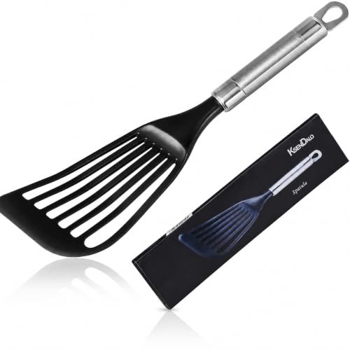 KSENDALO Thin Flexible Fish Spatula for Nonstick Cookware, Black