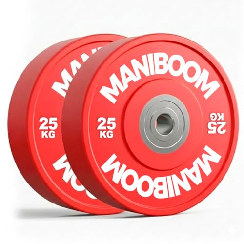 Discos Pesas Olimpicos Bumper 5kg, 10kg, 20kg, 25kg – Placas de Caucho Alta Densidad (85 Shore A) para Barra Olímpica 50mm – Equipo de Gimnasio en Casa, Cross Training y Halterofilia (1 x 25KG)