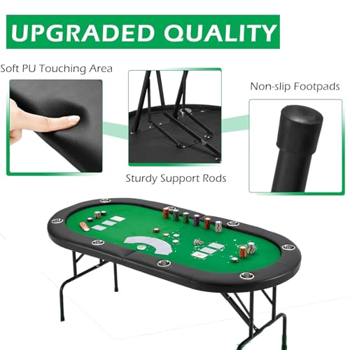 NVYAZJ Robuster Pokertisch, Faltbarer Gaming-Tisch mit 8 Getränkehaltern, Sublimationssamt, faltbares Eisenstativ, 63 Pfund, kein Zusammenbau erforderlich, klappbarer ovaler Blackjack-Tisch – Bild 4