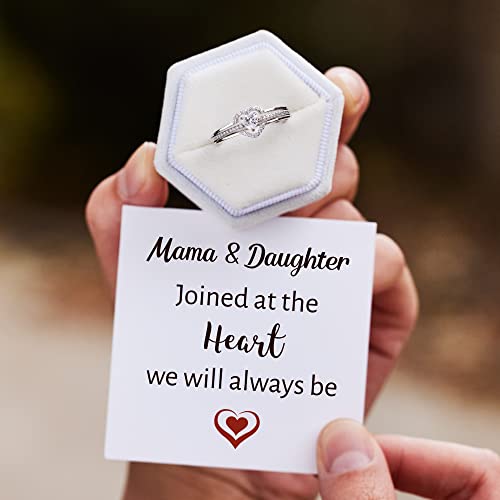STORYJEWELLERY Mother Daughter Rings, 925 Sterling Silver Stackable Heart Ring for Mama, Mom Ring, Birthday Gifts for Mom and Adult Daughters, Mother Daughter Gift3