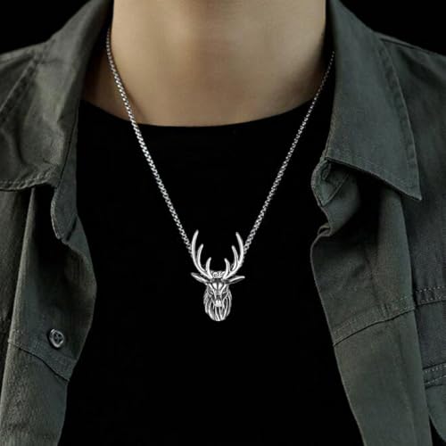 LONZIKP Trachtenkette Damen Oktoberfest Schmuck mit Hirsch Anhänger Dirndlkette Antik Silber als Dirndlschmuck und Accessoire für Frauen