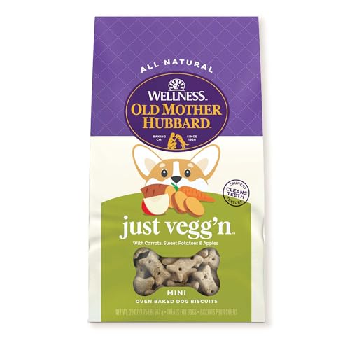 Wellness Old Mother Hubbard Classic Just Veggn Dog Biscuits Natural Training Treats Sweet Potato Oats Apple and Carrot Flavor Mini Size 20 oz Bag