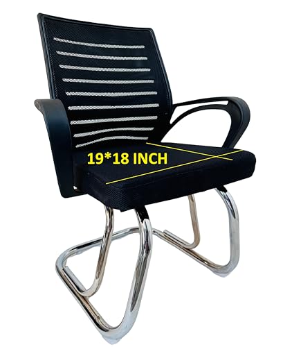 Image of GOYALSON Chair Visitor Chair Mesh Back Suitable for Reception Home Conference Room Study Computer Chair Cushioned seat Heavy Duty (1, Black, Mesh Back Double Pipe Frame)