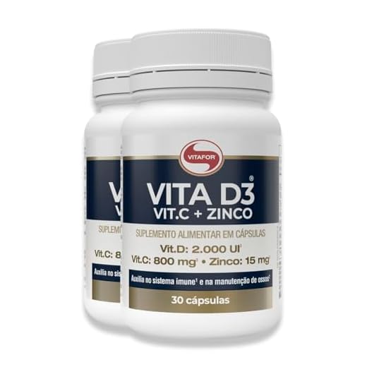 Kit 2X: Vitamina D3 + C + Zinco 1g Vitafor 30 Cápsulas