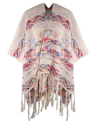 ZLYC Damen Herbst Winter Kaschmir Poncho Capes Retro Strick Cardigans mit Fransen,Einheitsgröße ZLYC Damen Herbst Winter Kaschmir Poncho Capes Retro Strick Cardigans mit Fransen,Einheitsgröße