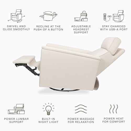 Image of Namesake Willa Deluxe Power Recliner Glider, Performance Cream Eco-Weave | GREENGUARD Certified Recliner w / 270 Swivel - Built-in USB Charging Port w / Heat & Massage - Water & Stain Resistant Fabric