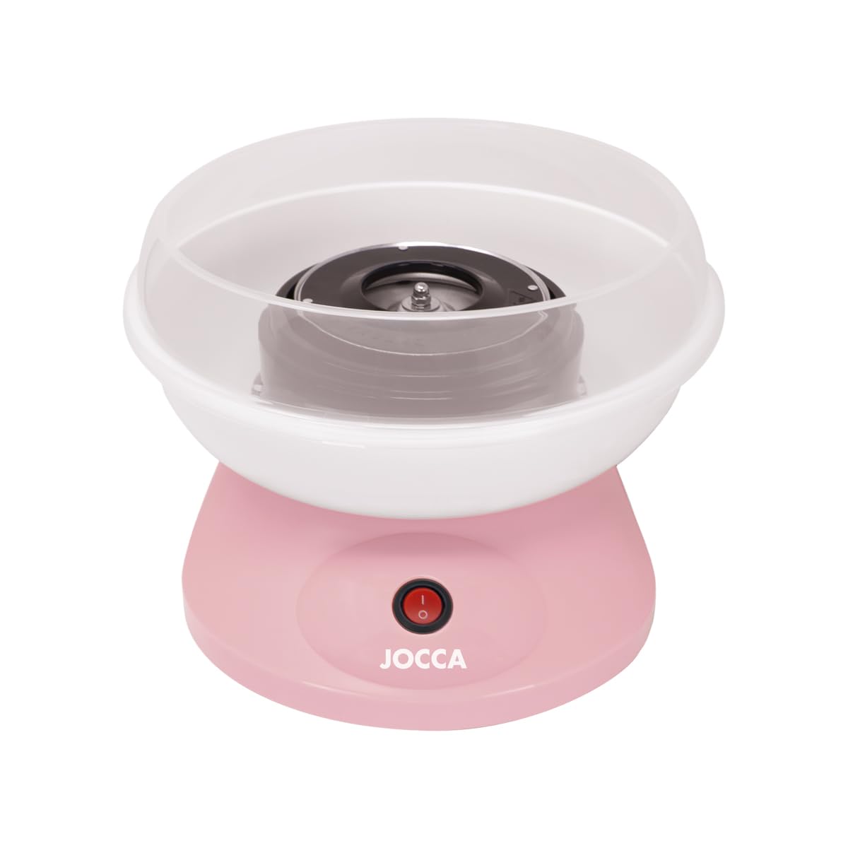 Jocca - Máquina de algodón de azúcar rosa | 520 W | Compatible con caramelos y azúcar común | Incluye cuchara medidora y 10 palitos | Diseño compacto 26×26×17 cm