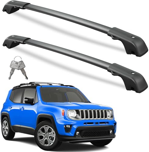 Wonderdriver Lockable Roof Rack Cross Bars 220lbs Compatible with 2015-2024 Jeep Renegade (with Raised Side Rails) Heavy Duty Aluminum Roof Rails Crossbars Cargo Canoe Black Rooftop Cargo.