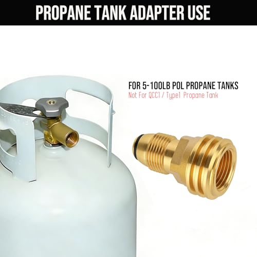 Image of 2 Pack POL to QCC1 /Type-1 Propane Tank Adapter Fitting, Old to New, Propane Tank Adapter Converts POL LP Tank Service Valve to QCC1 /Type1 Hose or Regulator, for 120 gallon 100 lb Big Tank, 100% Brass