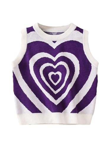 Floerns Toddler Girl's Heart Print Sleeveless Sweater Vest Crew Neck Cute Knitted Pullovers