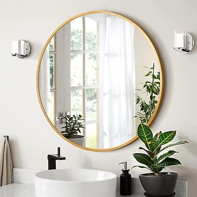 MD Handicrafts Wall Mirror with Golden Border Metal Round Wall Hanging Vanity Mirrror for Dressing Room Bedroom, Makeup Room 24''