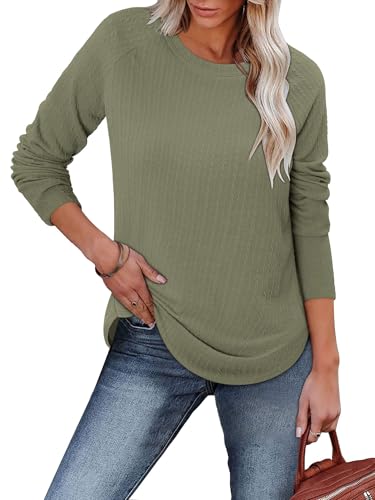 ONLYSHE Womens Shirts Long Sleeve Crewneck Tunic Tops Casual Lightweight Knit Solid Color Sweatshirts Trendy Blouse Basic Tee