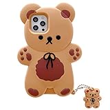 Yatchen Bear ケース iPhone 12 mini対応 かわいい 3D カートゥーン テディベア キーチェーン付き 女性 ガールズ ソフトシリコン 耐衝撃カバー iPhone 12 mini用