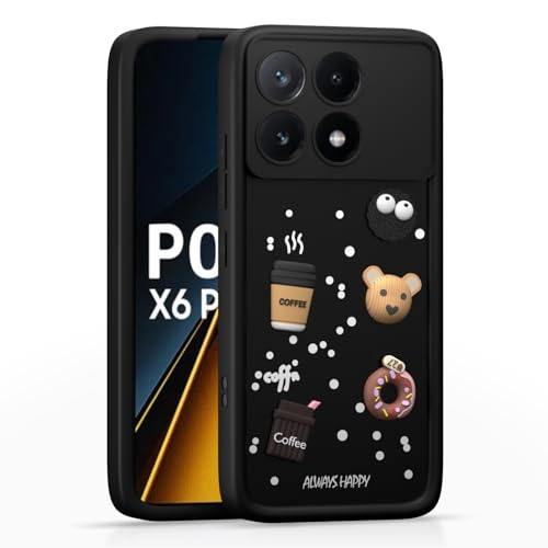 Image of Outlouders Back Cover for Poco X6 Pro 5G | 3D Cartoon Cute Fun Bear | Silicone Full Body Protection Bumper Case (Black)