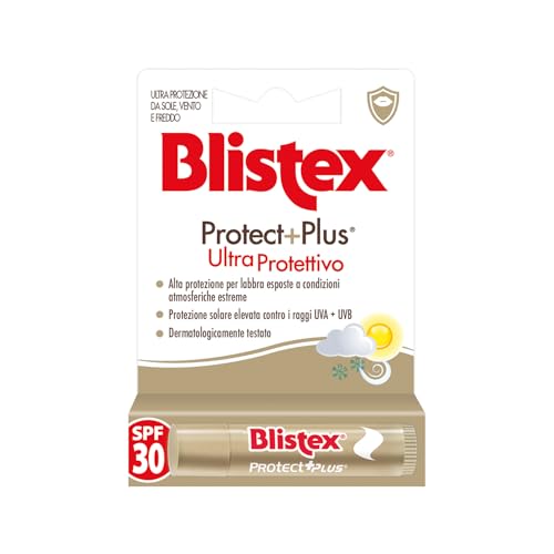 Blistex, Protect + Plus - Bálsamo labial ultra protector para labios secos y agrietados con aloe vera, cera de abejas y jojoba, contiene filtro solar UVA/UVB SPF 10 - en barra